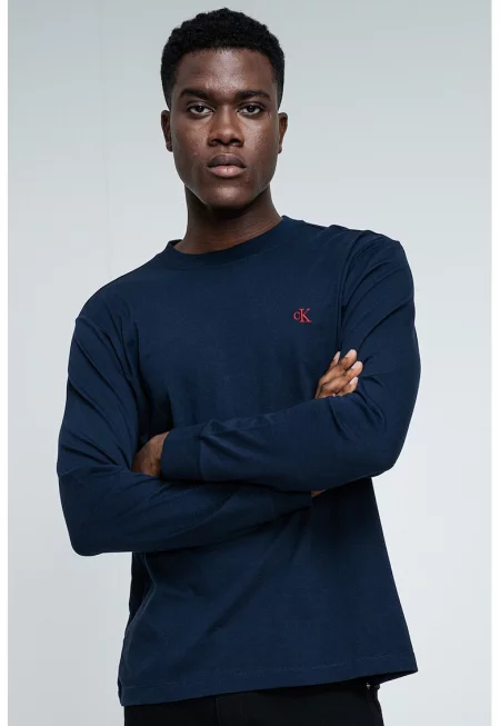 Памучна блуза с лого - Тъмносин