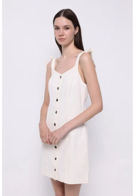 Памучна къса рокля с регулируеми презрамки и копчета
