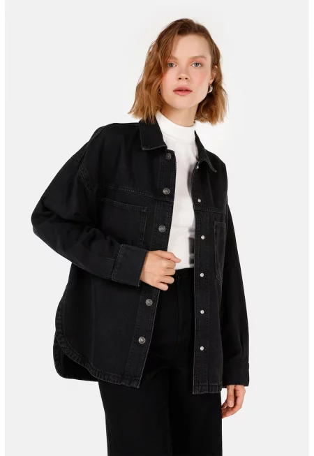 Памучна риза с дълги ръкави - Черен