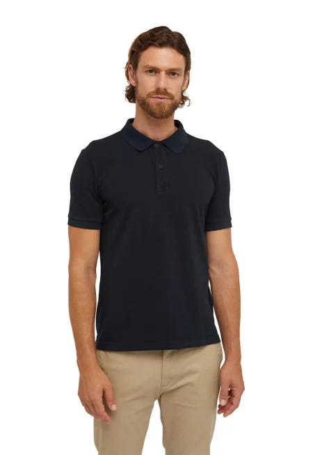 Памучна тениска с яка - Ултрамарин синьо