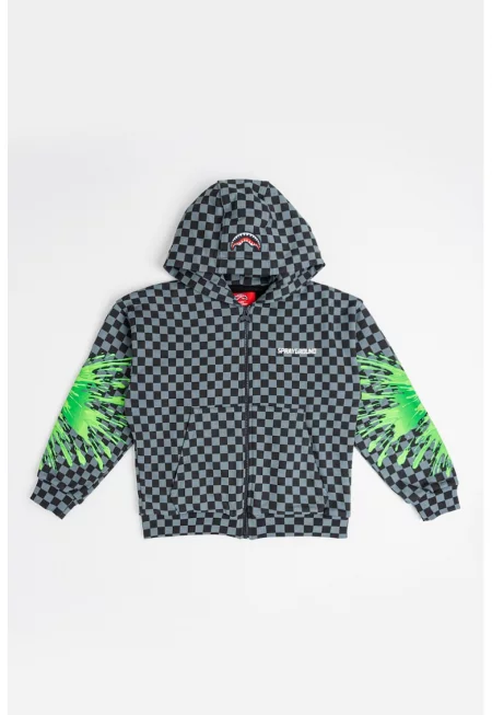 Памучно худи Splatter Bunny с цип - Лайм зелено/Tъмносив