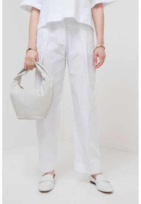 Прав панталон с памук - Бял