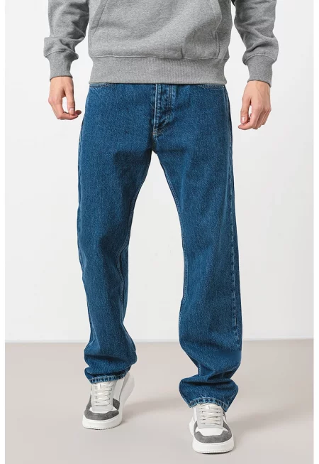 Прави дънки със средна талия - Тъмносин