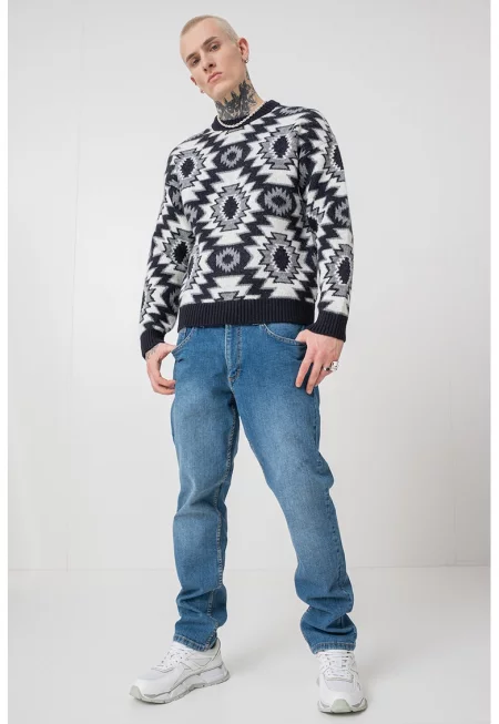 Пуловер Bloomfield с принт - Бял/Черен/Сив