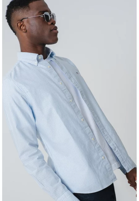 Раирана риза с дълги ръкави - Бял/Пастелносин