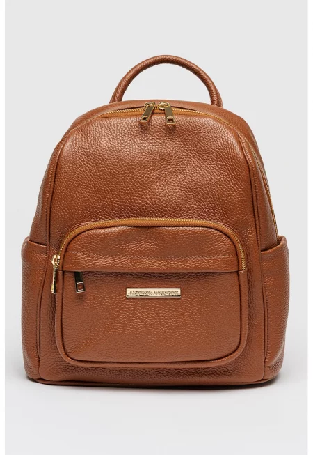 Раница с цип и регулиращи се презрамки - Канелено кафяво