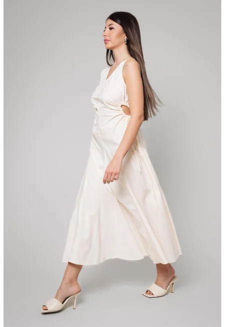 Разкроена миди рокля - Бял