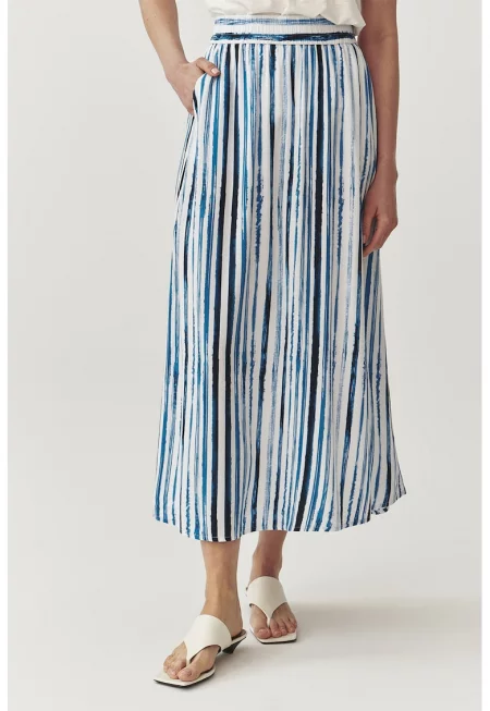 Разкроена пола с райе - Мръснобял/Син