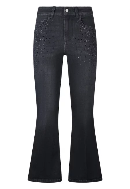 Разкроени дънки капри с декоративни камъни - Черен/Тъмносин