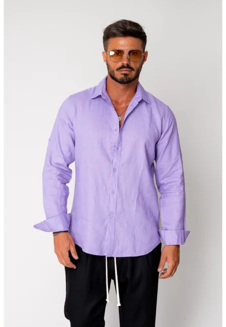 Риза от 100% лен - лилава - 17303 - Лилав