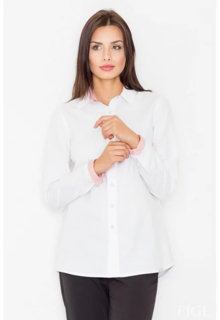 Риза с дълъг ръкав модел 61520  Бяла - Бял