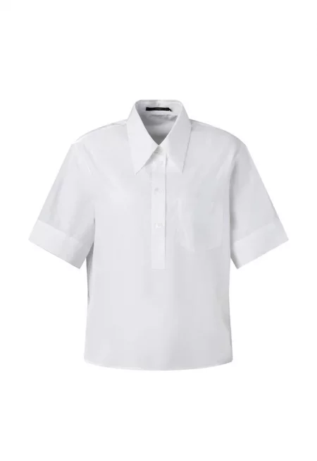 Риза с къс ръкав и преден джоб - Бял