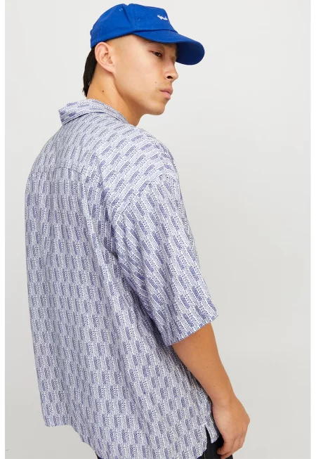 Риза с къси ръкави и графика - Светлосин