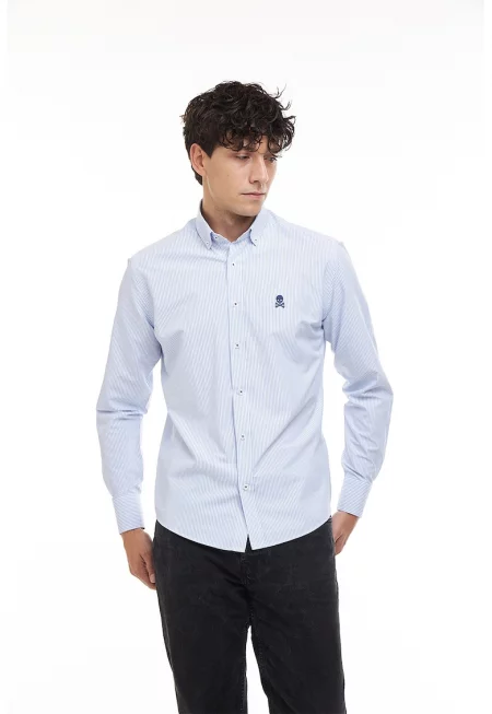 Риза с памук с яка с копчета - Бял/Лавандула