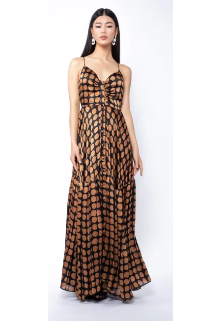 Rochie lunga cu bretele subtiri si model cu buline