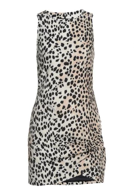 Рокля без ръкави със застъпен дизайн - Черен/Бежов