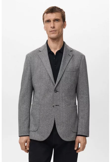 Сако с десен рибена кост и джобове - Светло сив