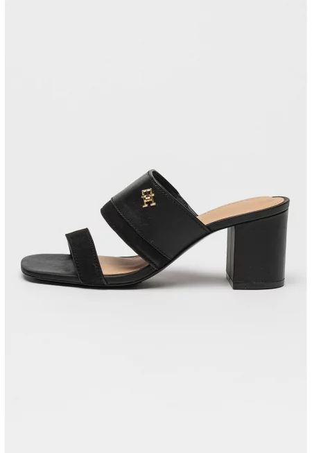 Сандали с кожа и велур - Черен