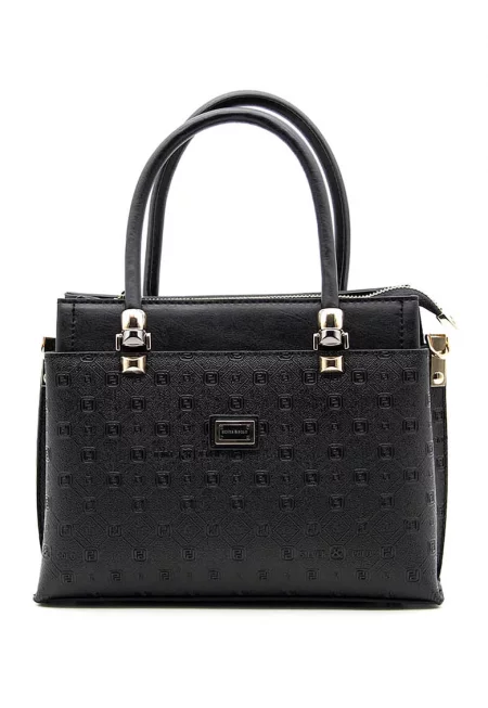 Шопинг чанта с релефен десен с монограм - Черен