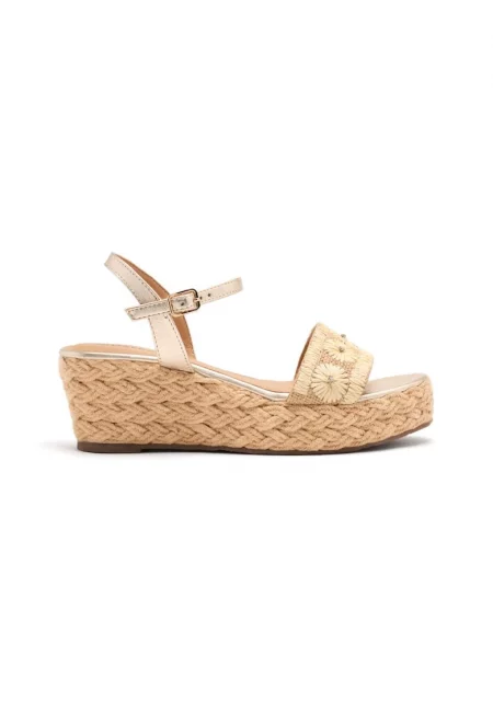 Скосени сандали със сплетен дизайн с кожа - Светло бежово