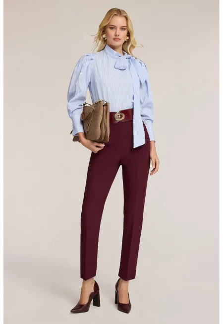 Слим панталон с висока талия - Бордо