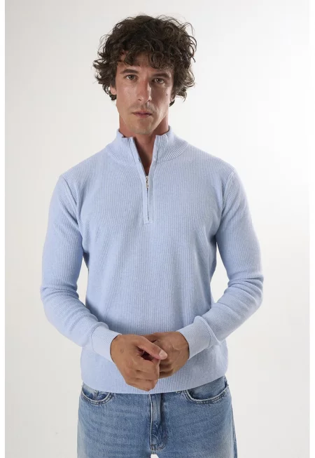 Слим пуловер с къс цип