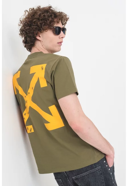 Слим тениска с лого - Светлокафяв/Папратово зелено