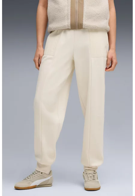 Спортен панталон с висока талия и джобове - Крем