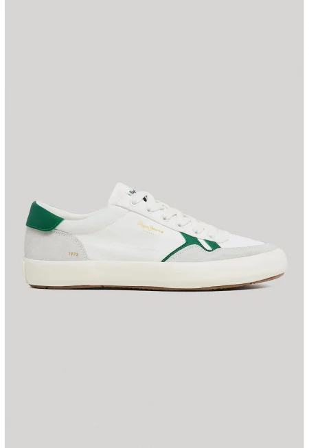 Спортни обувки с велур - Тъмнозелен/Мръснобял