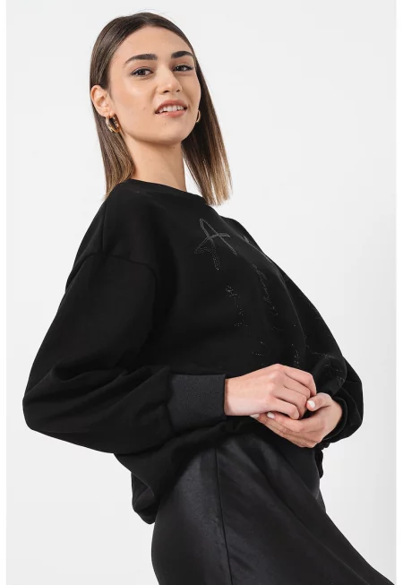 Суитшърт с декоративни камъни - Черен