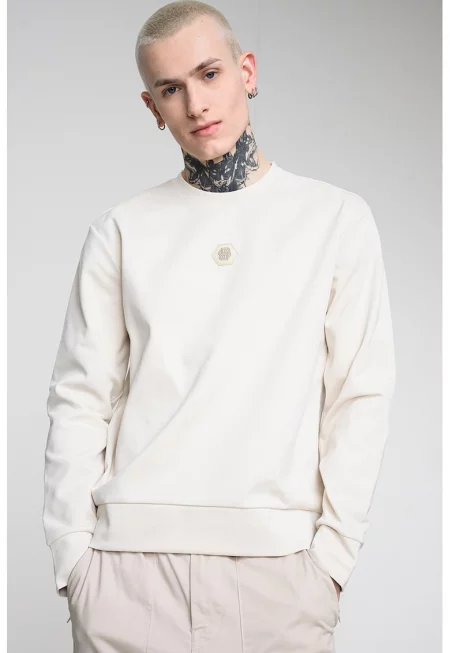 Суитшърт с овално деколте - Бял