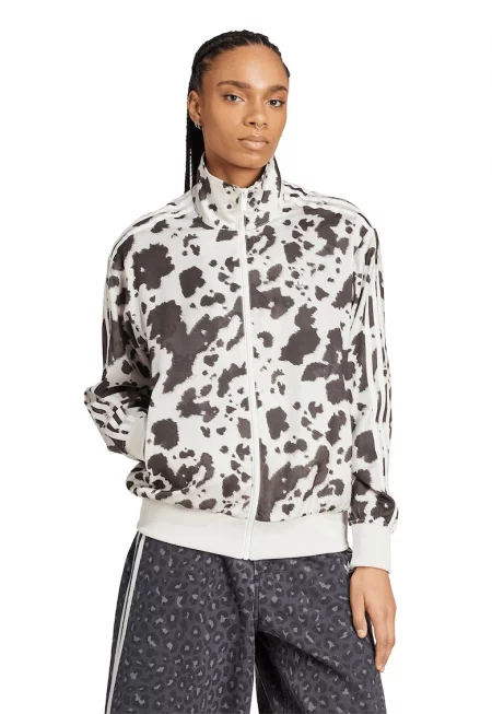 Суитшърт с цип и десен - Кафяв/Мръснобял