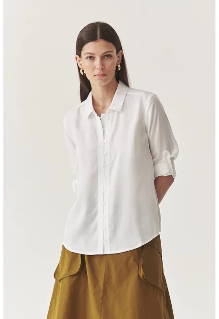 Свободна риза с лиосел - Бял -