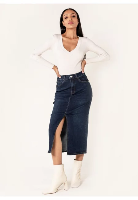 Тъмносиня дънкова пола с преден цеп P215 M10 17921