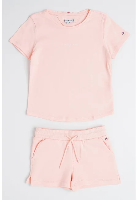 Тениска и шорти с връзка - Пастелнорозов
