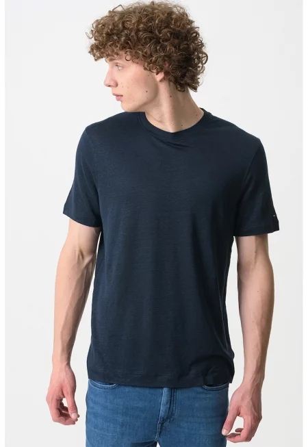 Тениска с лен - Тъмносин