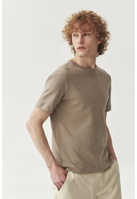Тениска с овално деколте - Светлокафяв