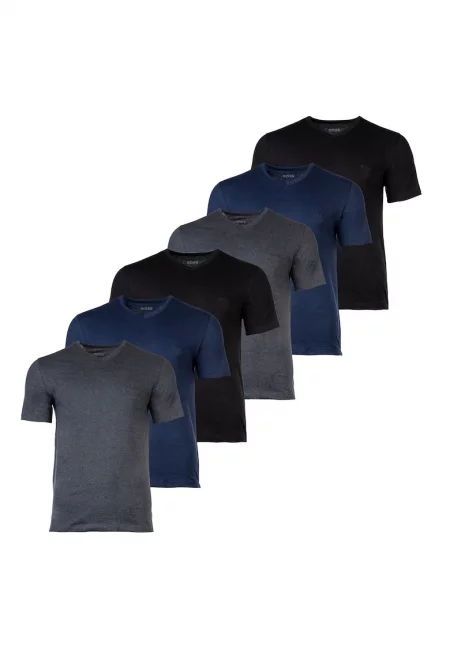 Тениска с шпиц - 6 броя - Черен/Сив/Син