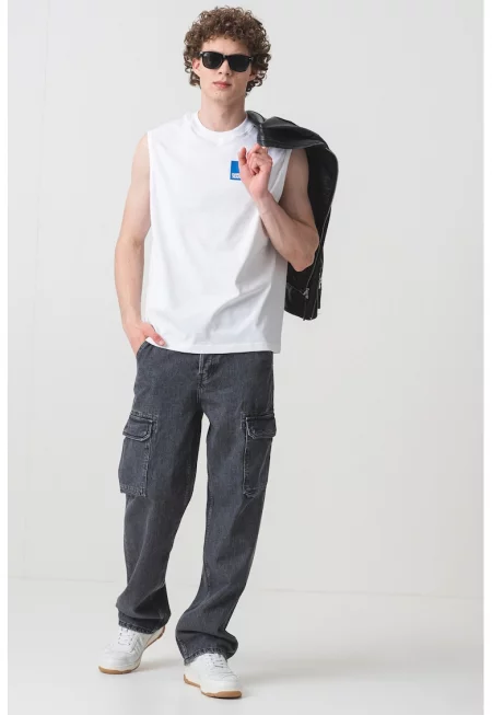 Топ от органичен памук - Кралско Синьо/Бял