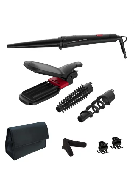 Уред за фризьорство  x Karl Lagerfeld Infinite Looks  - 9 аксесоара - Керамично покритие - Плоча за къдрене/изправяне 2 в 1 - Чанта за носене - Предпазна ...