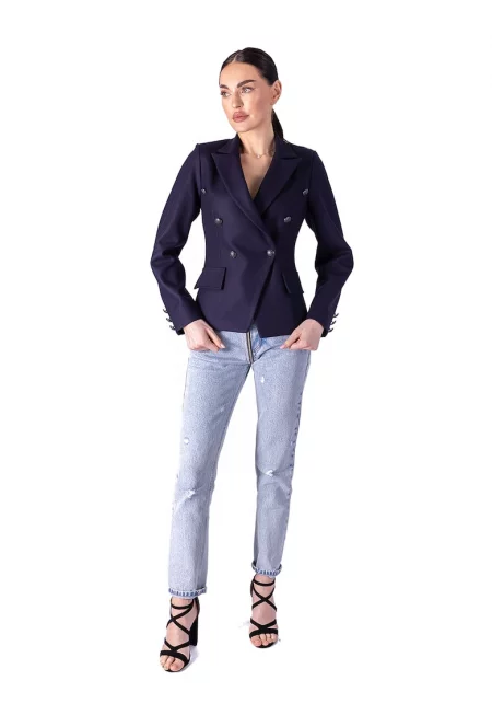 Вълнено сако с раздвоен ревер - Тъмносин