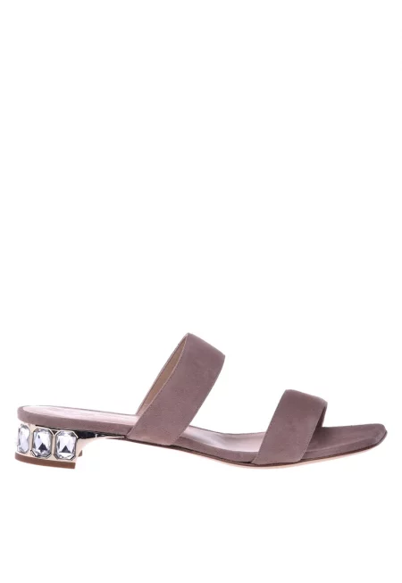 Велурени сандали с две каишки - Прашно розово