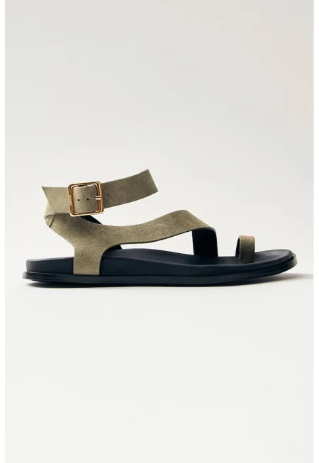 Велурени сандали с каишка с тока - Каки