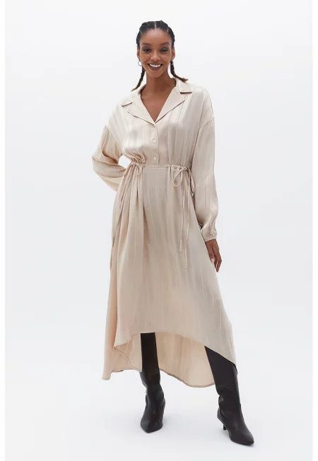 Асиметрична дълга рокля с шпиц - Светло бежово