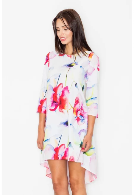 Асиметрична рокля -  флорален принт - многоцветна - полиестер -