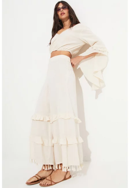 Блуза и панталон с дипли - Крем