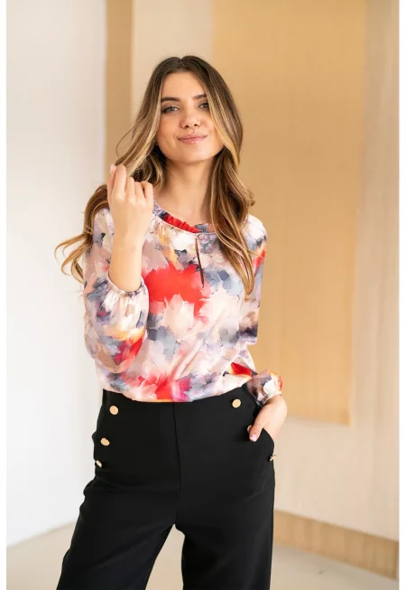 Блуза Yoana с принт - Червен/Бежов/Син