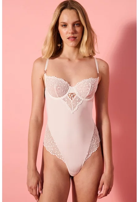 Боди с дантела - Бял