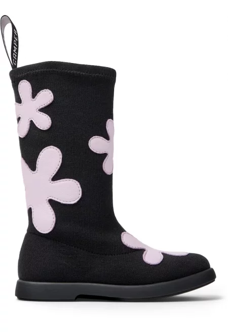 Ботуши до средата на прасеца с флорална шарка - Черен/Лилав