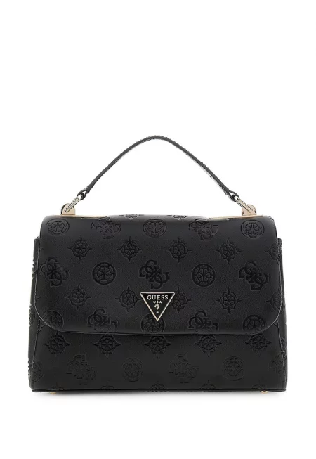 Чанта през рамо с капаче и монограм - Черен